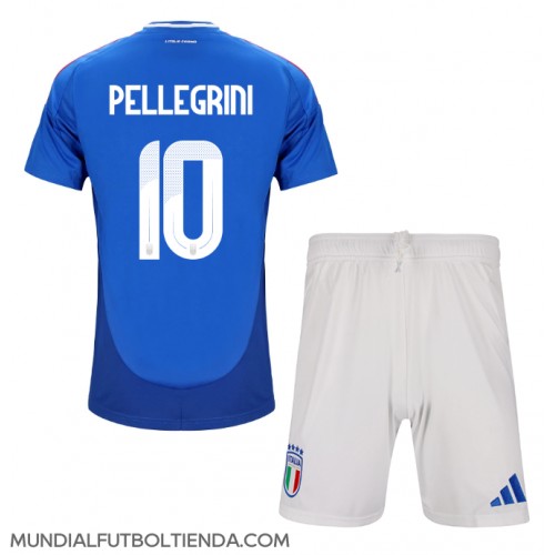 Camiseta Italia Lorenzo Pellegrini #10 Primera Equipación Replica Eurocopa 2024 para niños mangas cortas (+ Pantalones cortos)